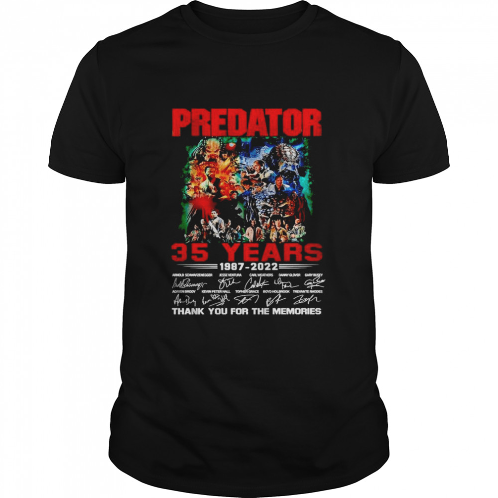 Predator 35 years 1987 2022 signatures thank you for the memories movie shirt