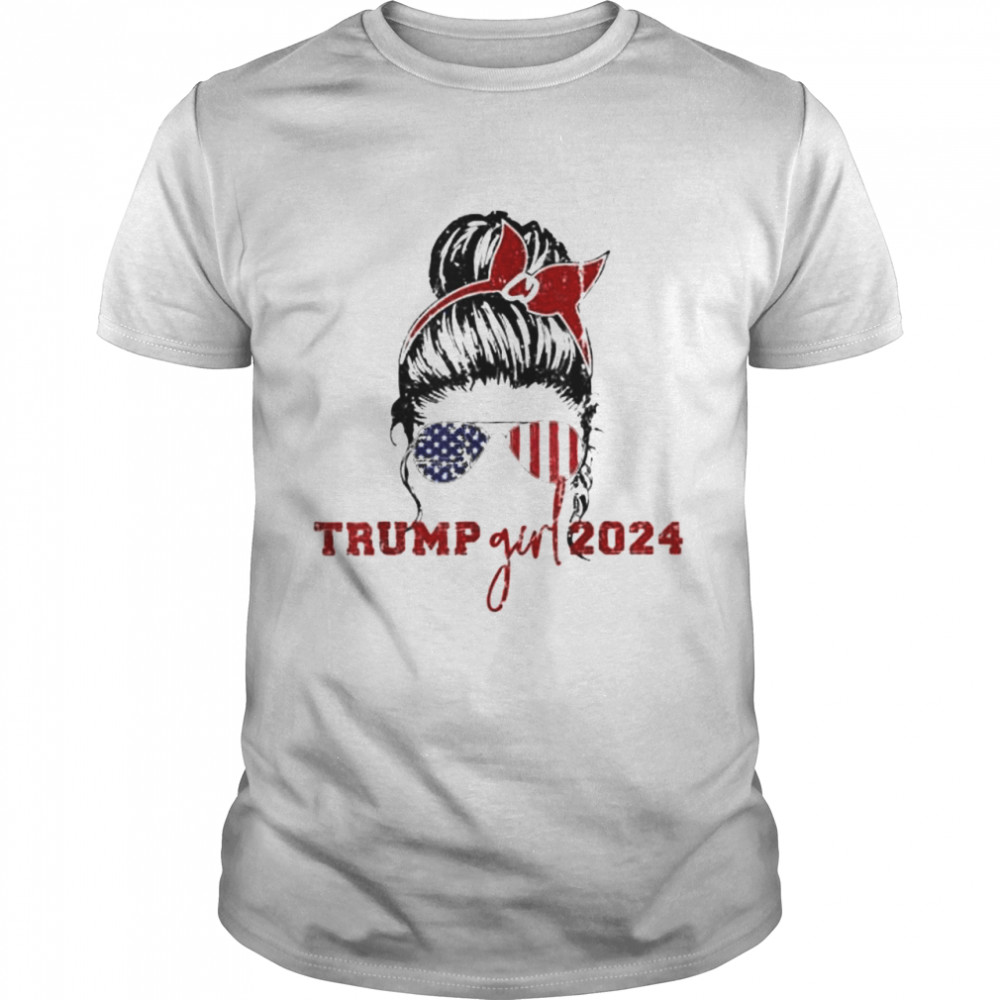 Mothers Day Trump Girl 2024 USA Flag Shades Messy Bun shirt