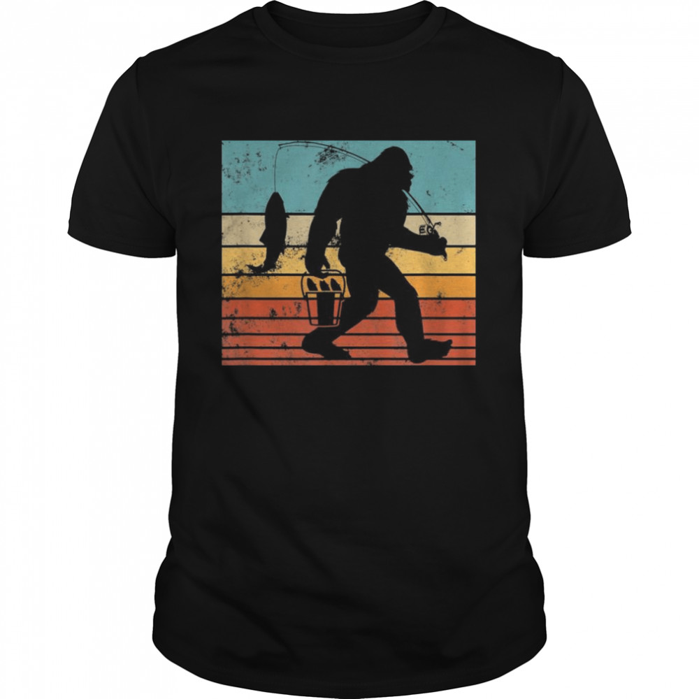 Retro Bigfoot Fishing Sasquatch and Fishing Shirt