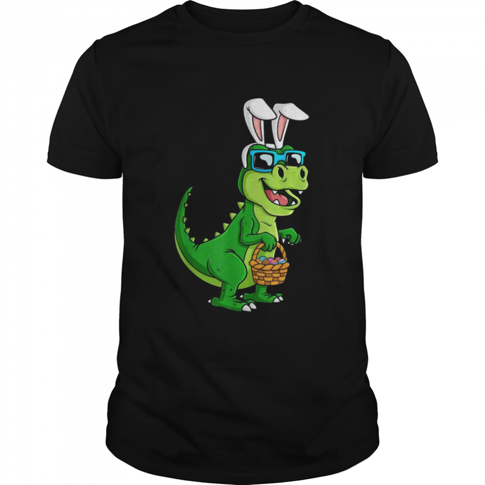 T Rex Easter Bunny With Eggs Basket Dinosaur Boys Shirt