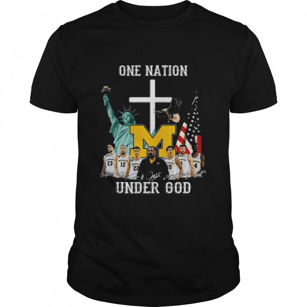 Michigan Wolverines football one nation under god signatures American flag shirt