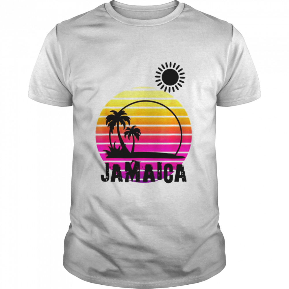 Retro Sunset Palm Trees Beach Cruise Summer Jamaica Vacation T-shirt