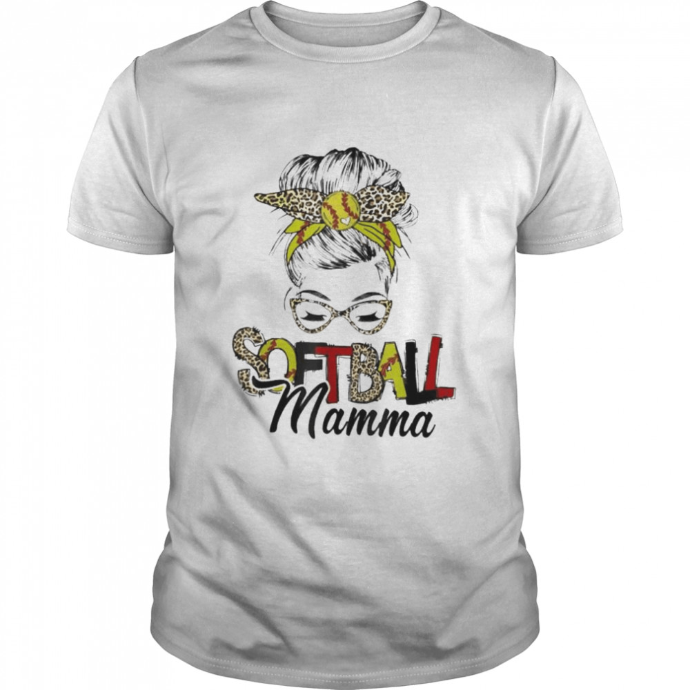 Softball Mamma Life With Leopard Messy Bun Mother’s Day Shirt