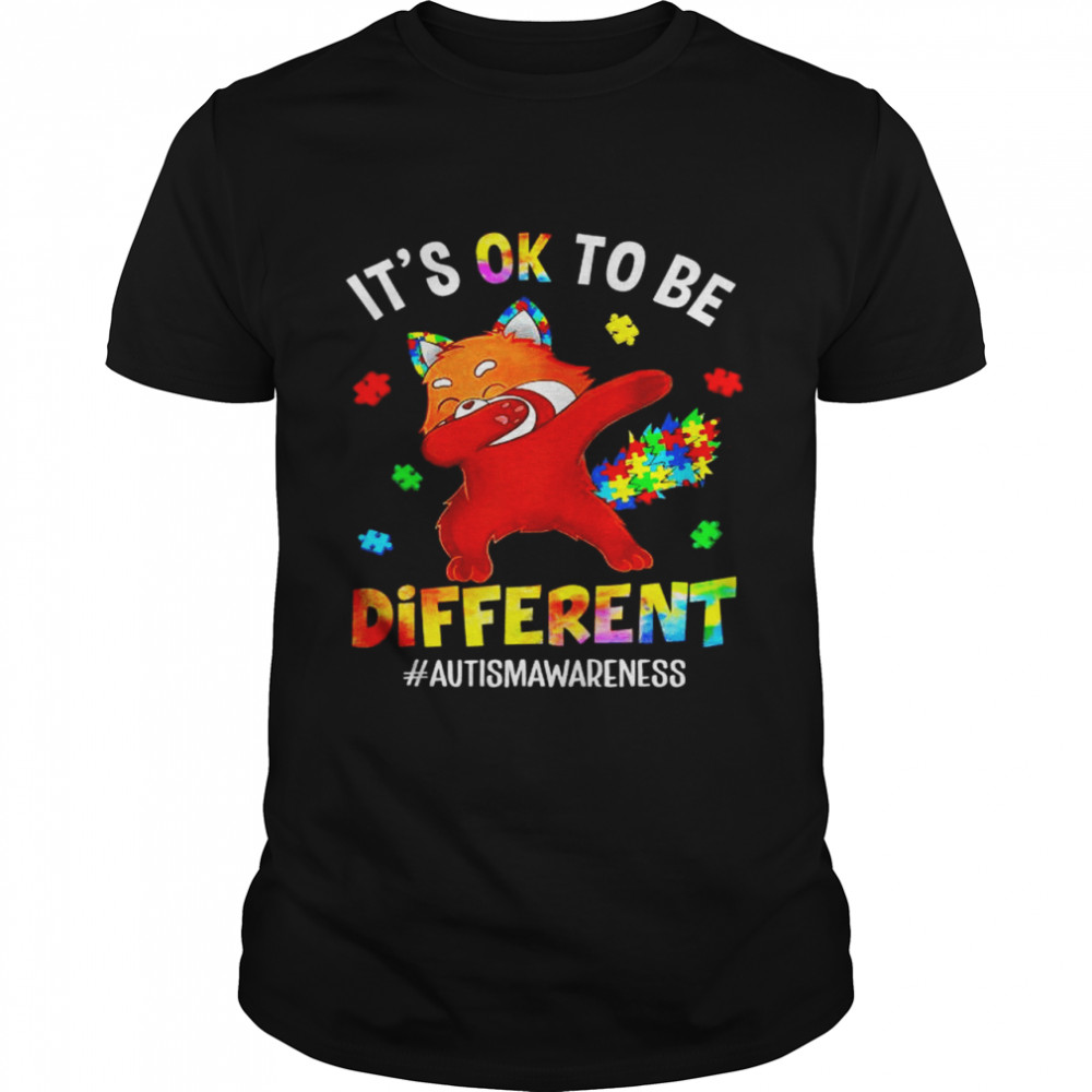 Autism awareness dabbing red panda it’s ok to be different shirt