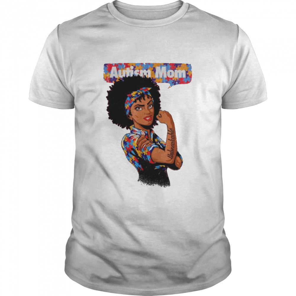 Autism Awareness Strong Mom Afro Mother Black Women Autism T-shirt