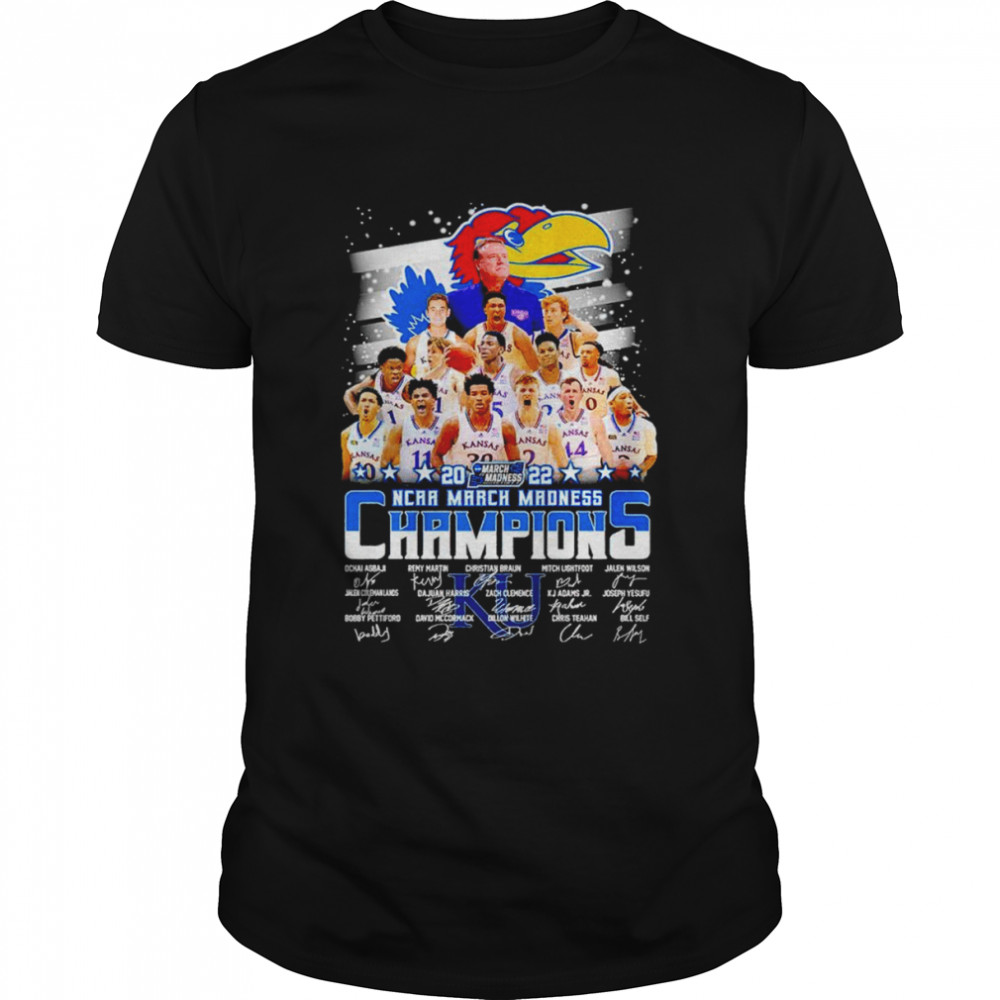 Kansas Jayhawks 2022 NCAA March Madness Champions signatures shirt