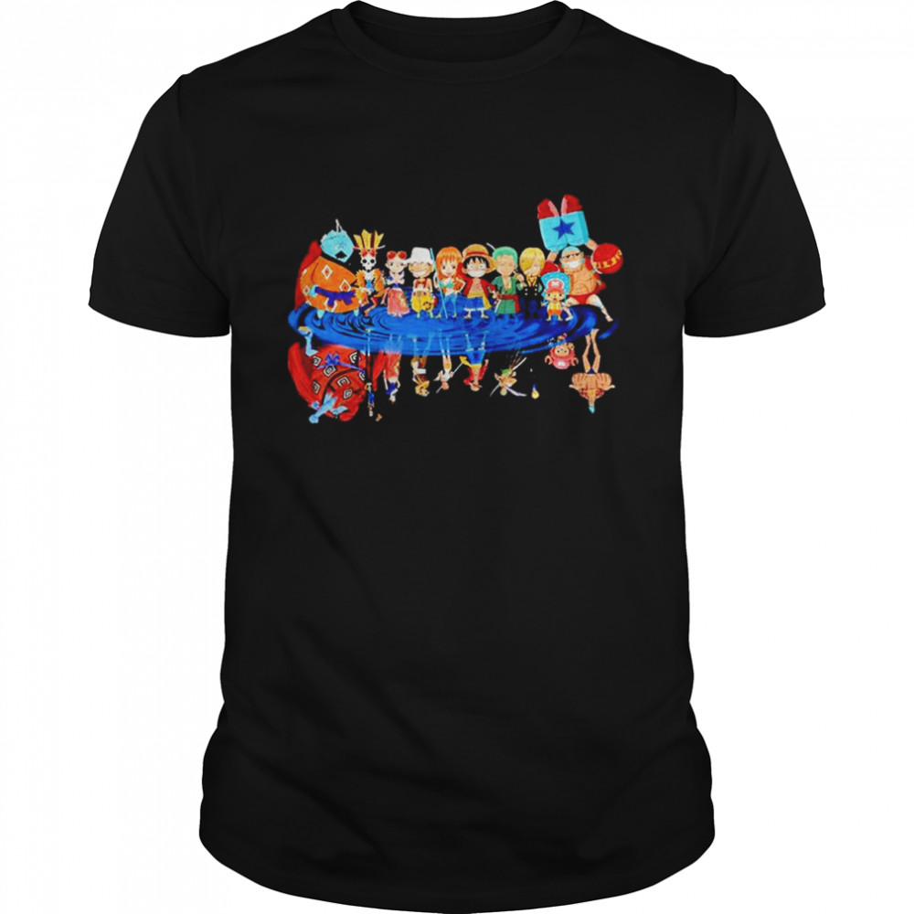 One Piece Mugiwara chibi members water reflection mirror shirt