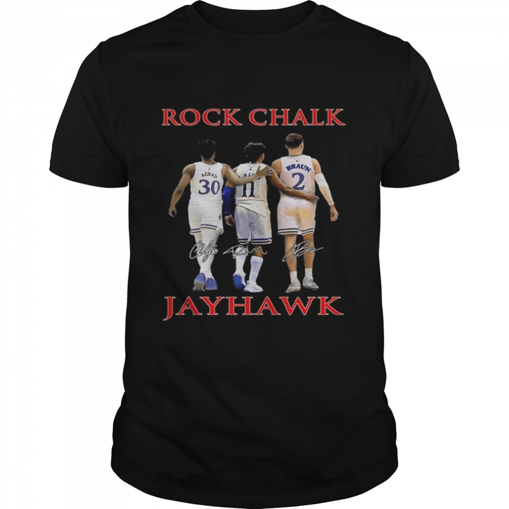 Rock Chalk Kansas Jayhawks Ochai Agbaji Remy Martin And Christian Braun Signatures Shirt