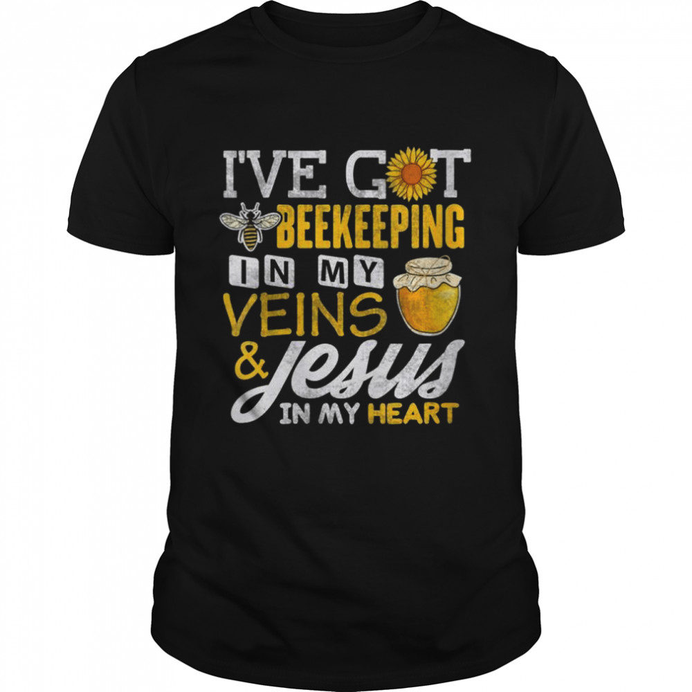 Womens Beekeeper Shirt Beekeeping In My Veins Jesus Christian Shirt