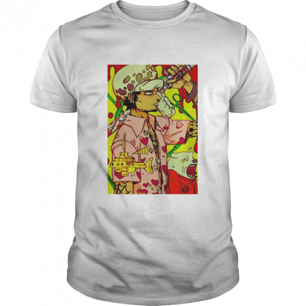 Trafalgar Law wearing hawaiin poster shirt