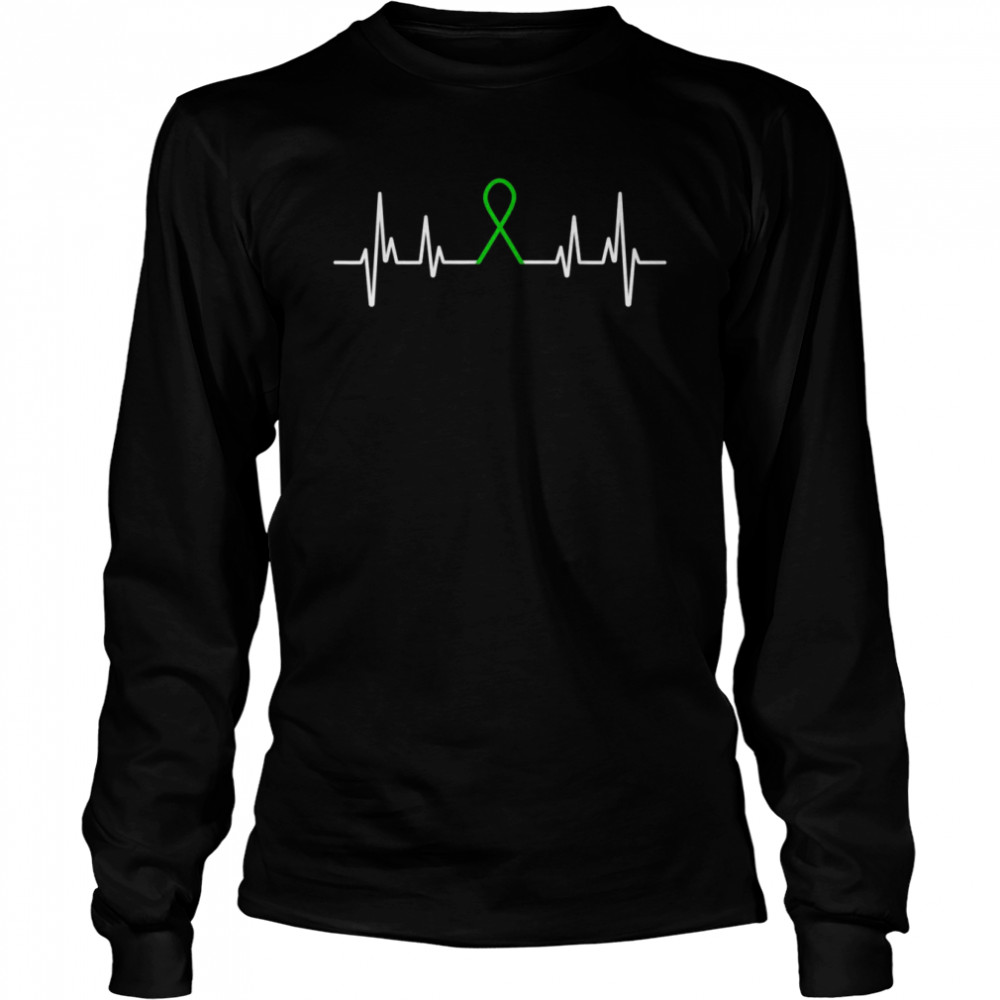 Mental Health Awareness Month Green Ribbon Heartbeat  Long Sleeved T-shirt