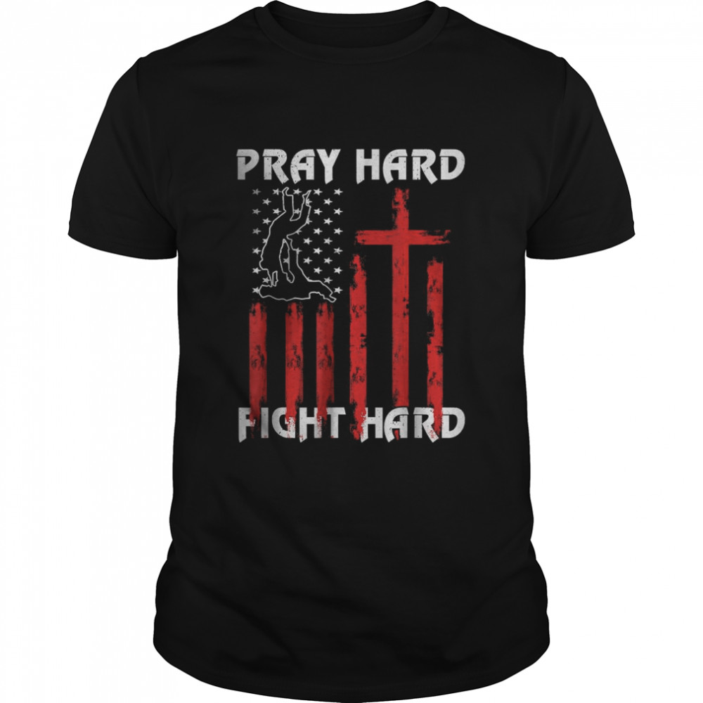 Vintage Flag Pray hard, fight hard gift dad judo competition T-Shirt