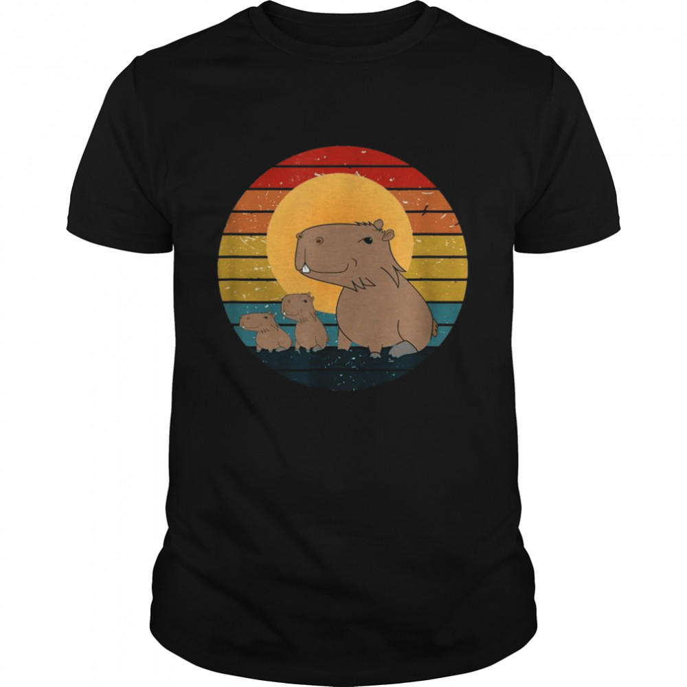 Capybara family capybaras plush vintage retro sunset Shirt