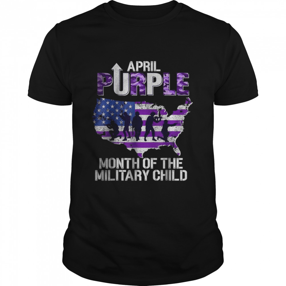 April Purple Month Of The Military Child Month US Flag T-Shirt