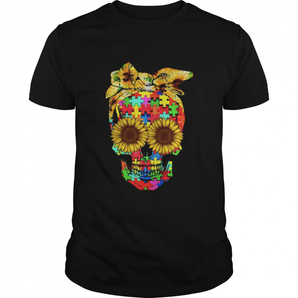 Skull Sunflower Autism Awareness shirt