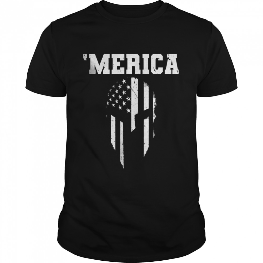 Spartan Helmet USA Flag Merica 4th of July Shirt