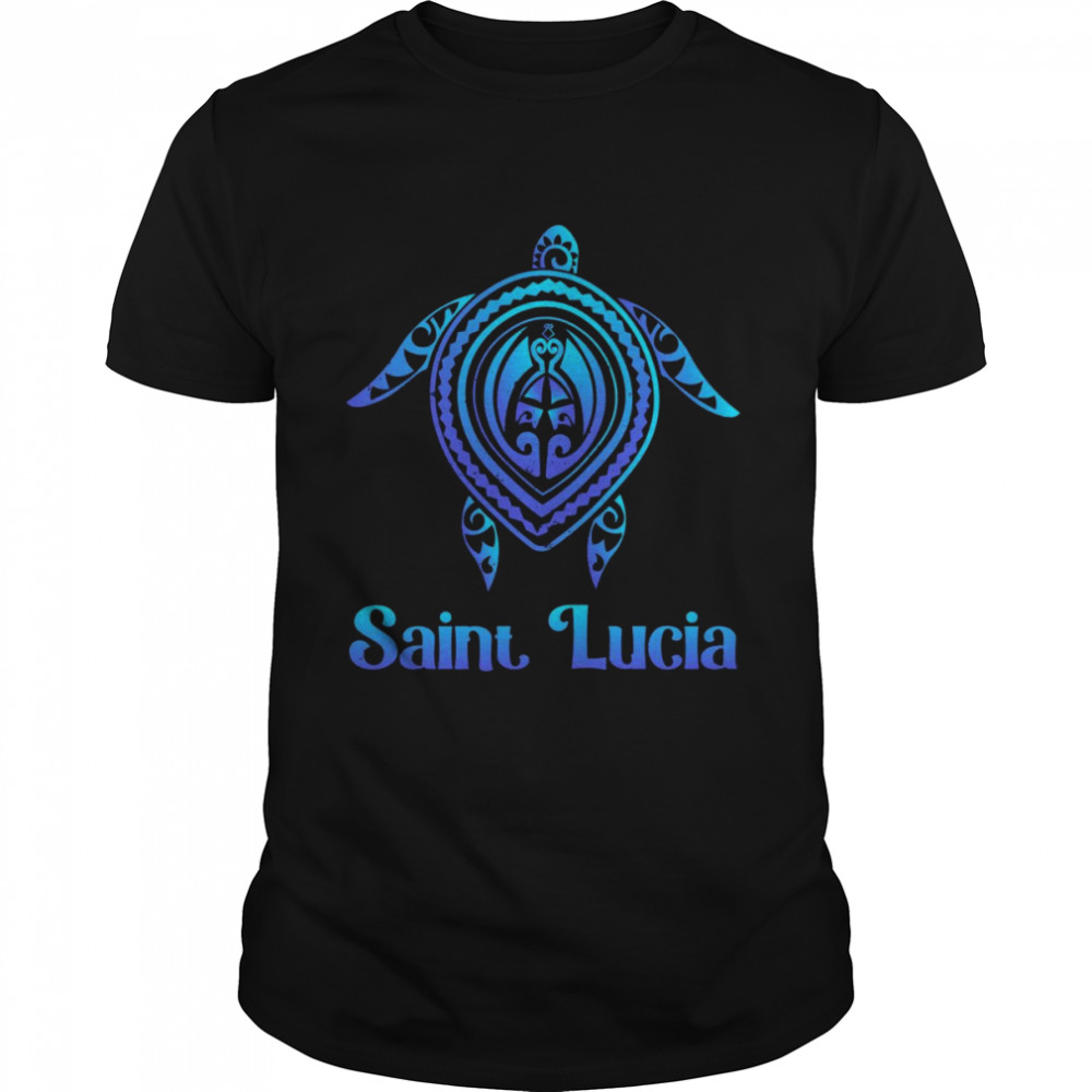 St Lucia Souvenirs Sea Turtle Blue Sea Tribal Saint Lucia Shirt