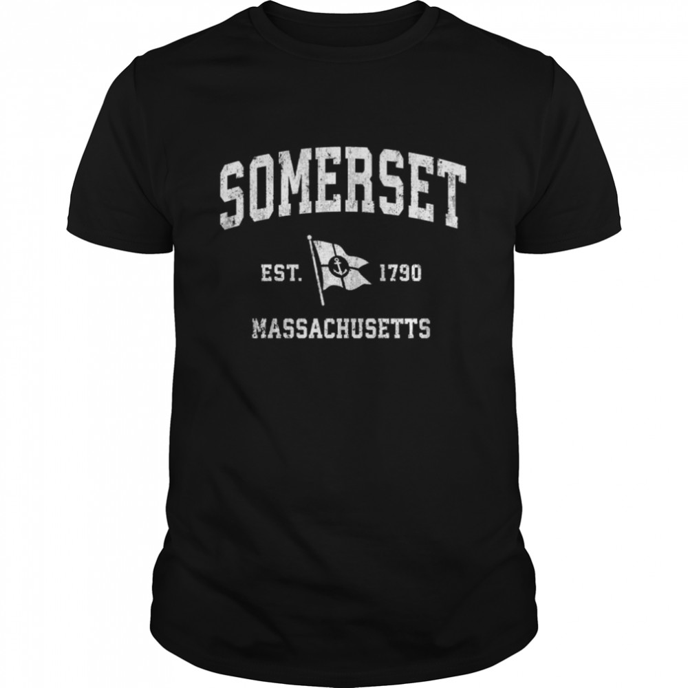 Somerset MA Vintage Nautische Bootsflagge Sport Langarmshirt Shirt