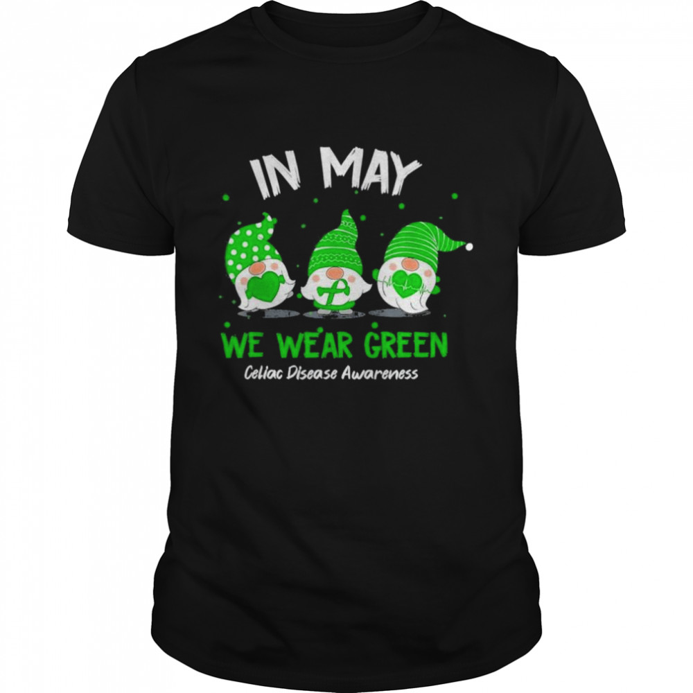 Gnome In May We Wear Green Ribbon Celiac Disease Awareness Tee Shirt