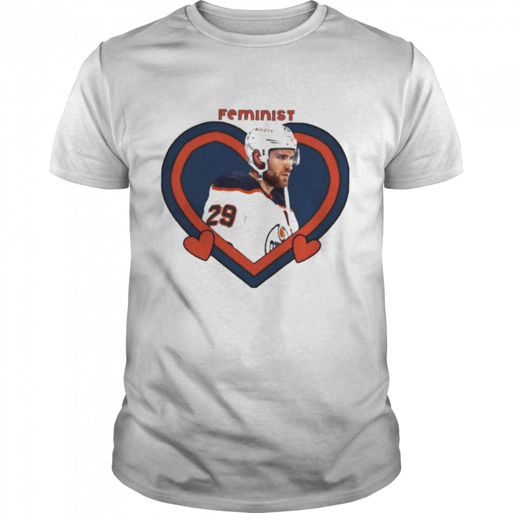 Kay wearing leon draisaitl feminist shirt