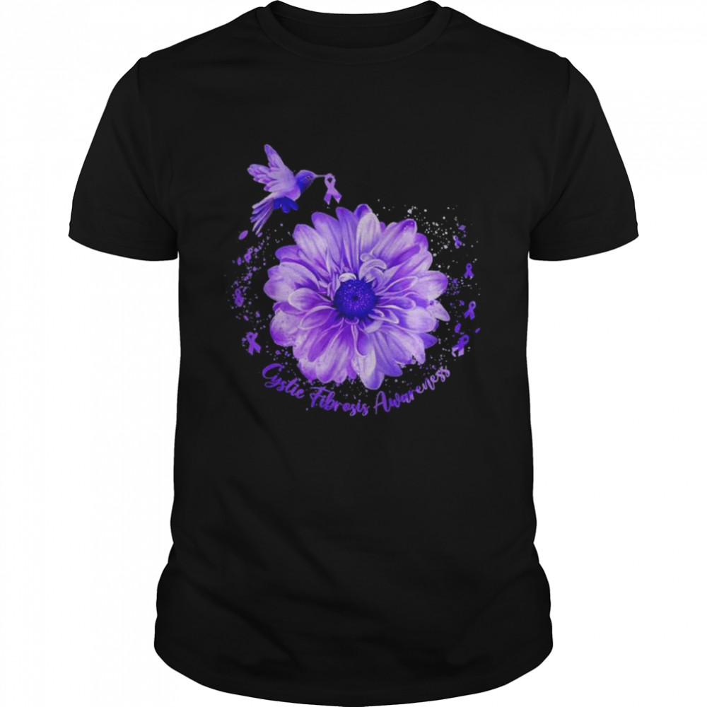 Purple ribbon hummingbird cystic fibrosis awareness shirt