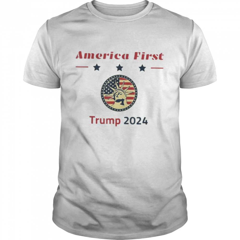 America first save America again Trump 2024 retro usa flag shirt