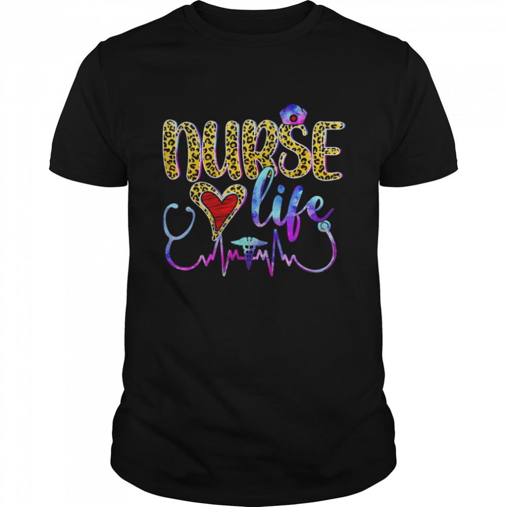 Stethoscope Leopard Nurses Week Tie Dye Nurse Life Shirt