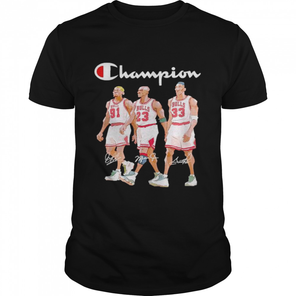 chicago Bulls champion Dennis Rodman Michael Jordan and Scottie Pippen signatures shirt