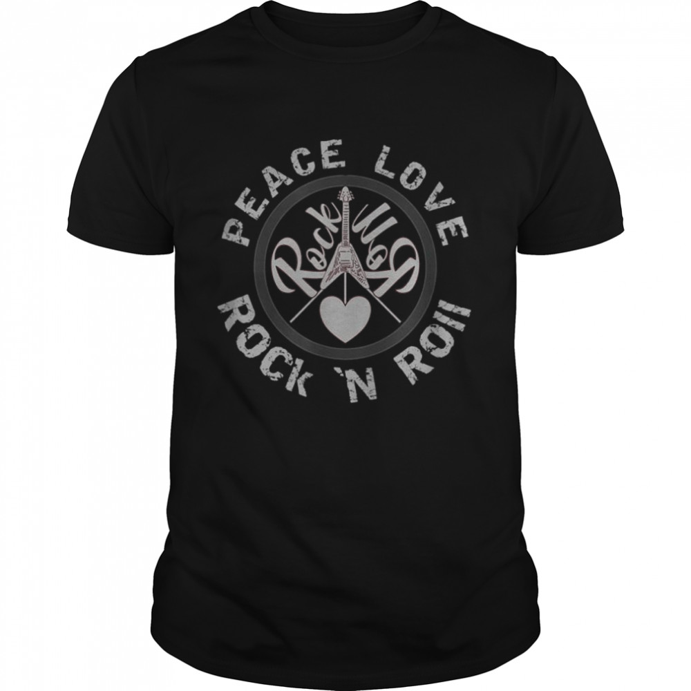 Peace Love and Rock And Roll Saying Rocker Motif Shirt