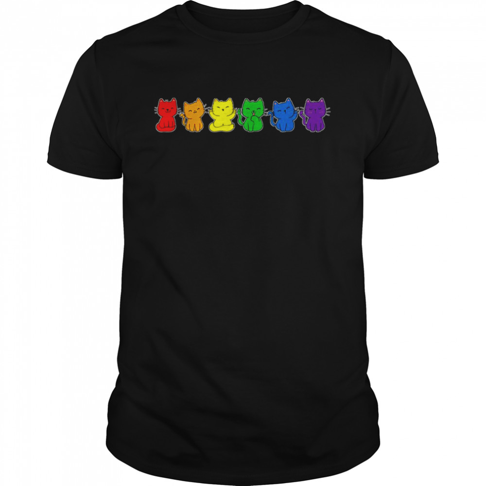 Gay Pride Cats LGBT Rainbow Flag LGBTQ Cute Cat Shirt