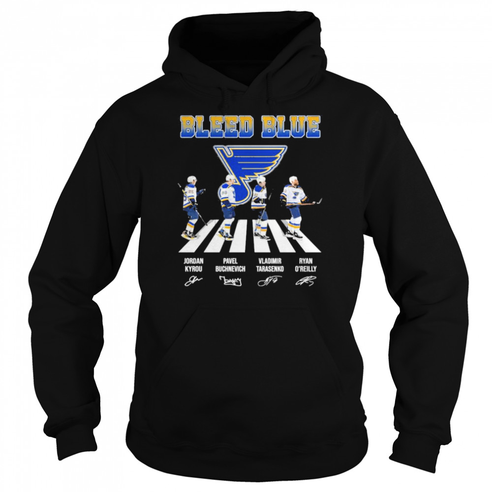 The Bleed Blue Jordan Kyrou Pavel Buchnevich Vladimir Tarasenko Ryan O’Reilly abbey roads sigantures shirt Unisex Hoodie