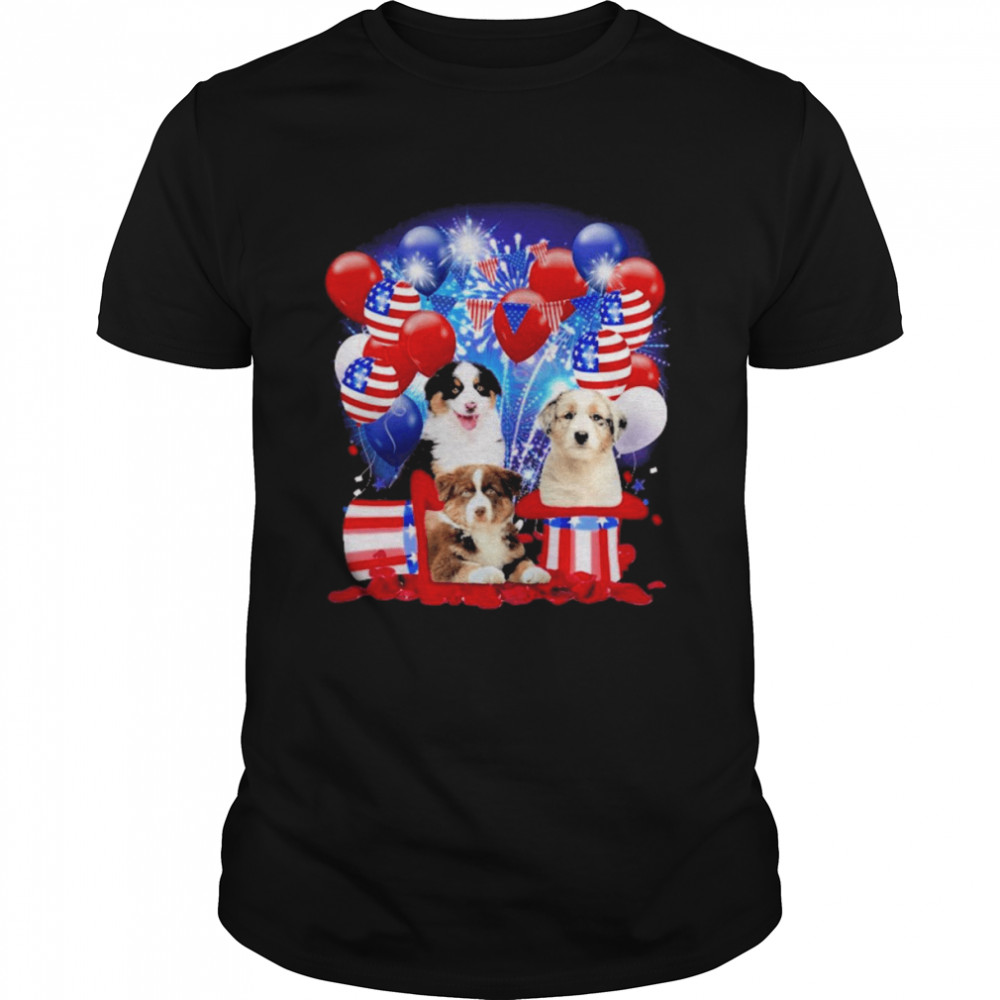 Australian Shepherd Balloons Fireworks Shirt