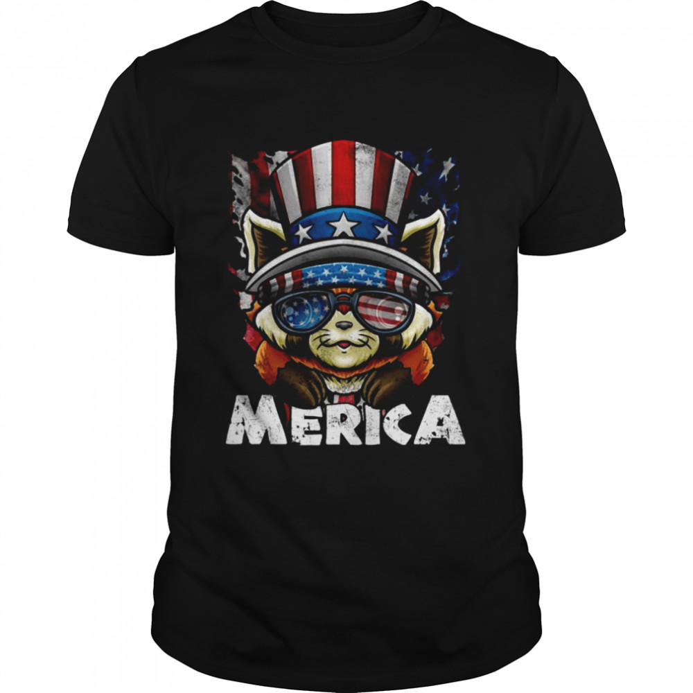 Merica Red Panda Celebrate Independence US Flag 4th of July Shirt