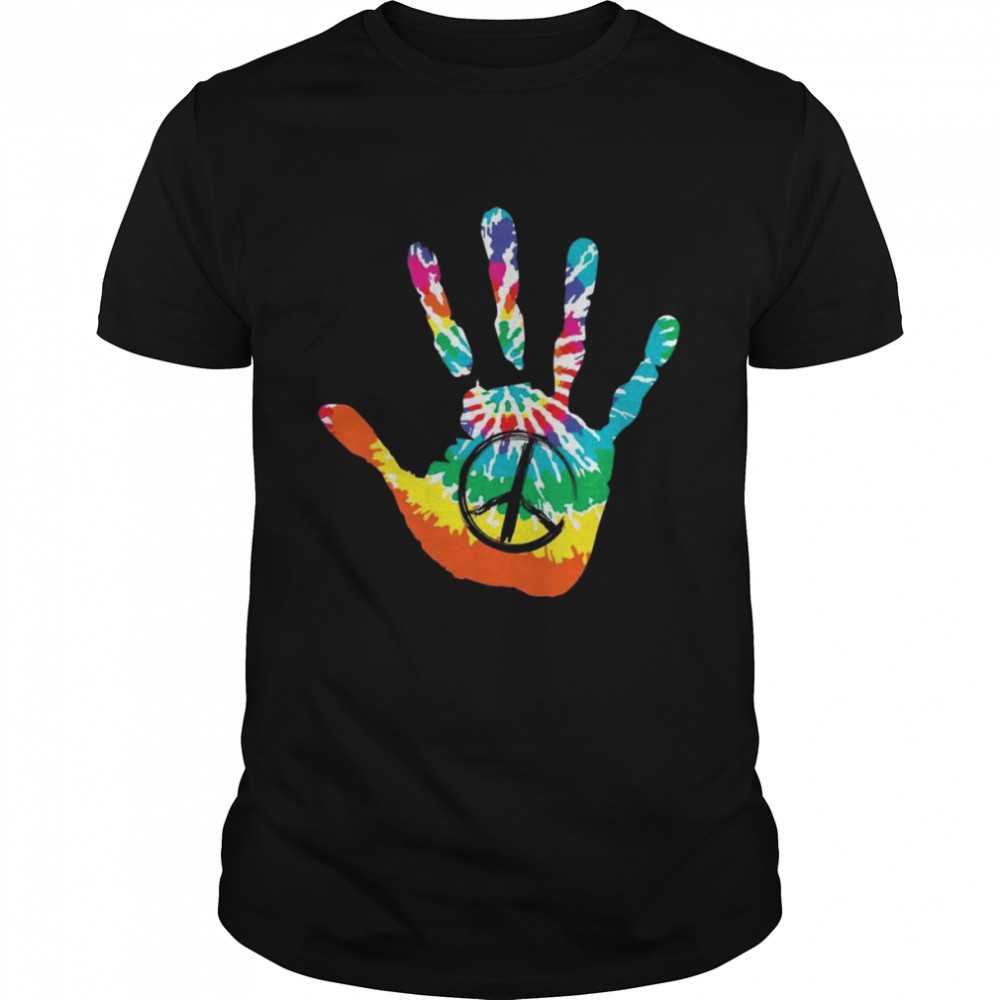 PEACE SIGN LOVE Handprint 60s 70s Tie Dye Hippie Costume Shirt