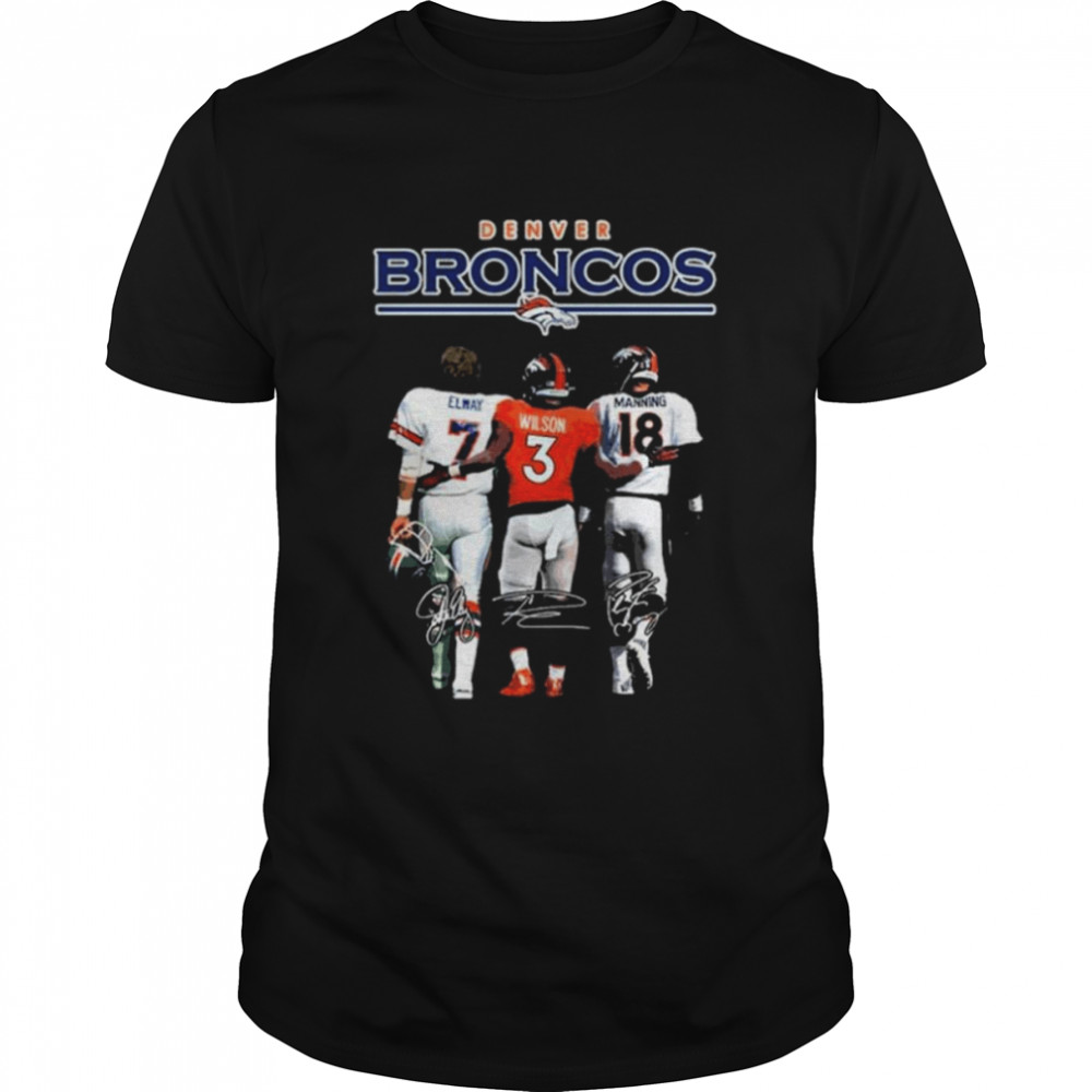 Denver broncos 7 john elway 3 russell wilson 18 peyton manning signatures shirt