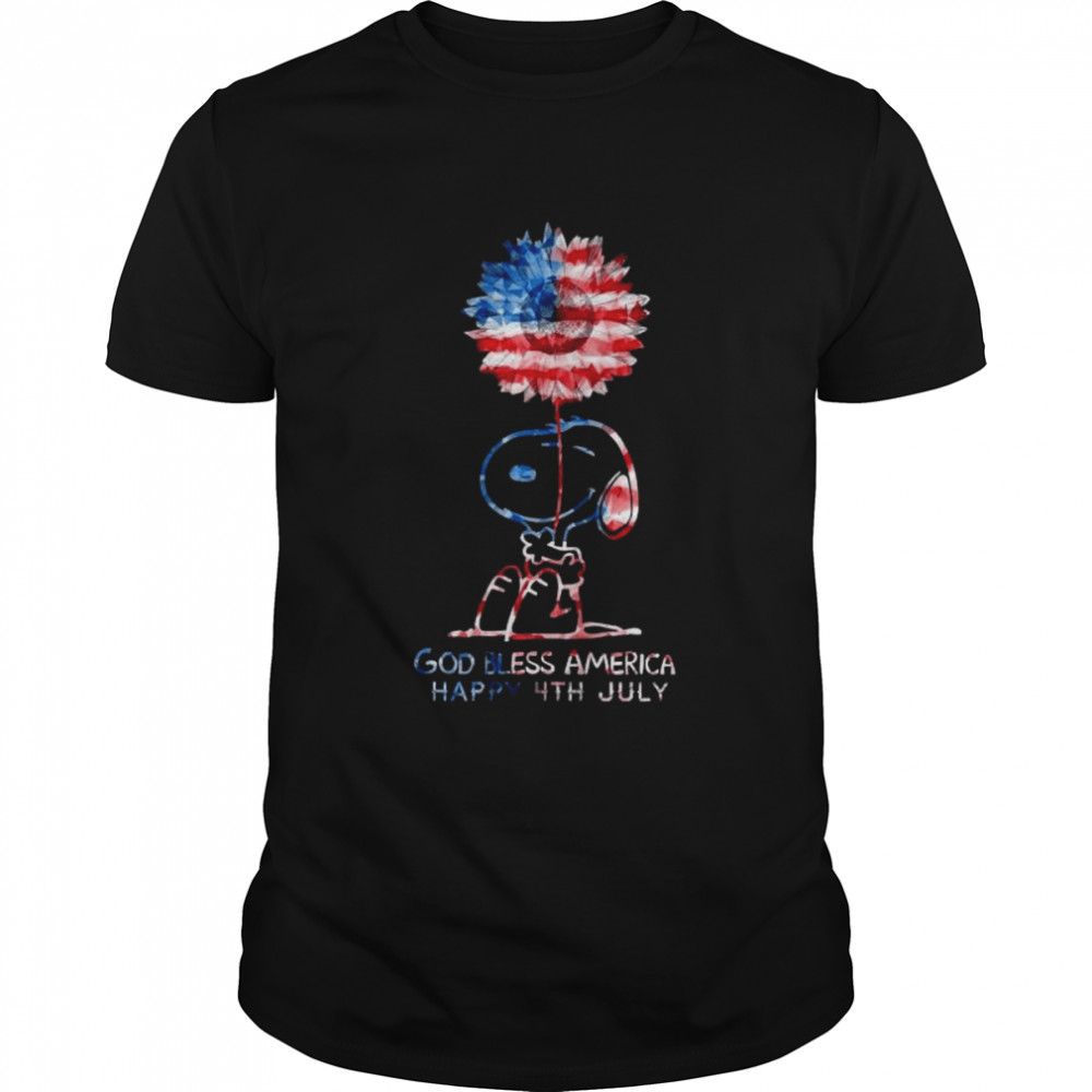 Snoopy hug Sunflower American flag God bless America happy 4th July shirt