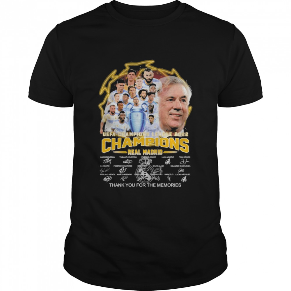 UEFA Champions League 2022 Champions Real Madrid thank you for the memories signatures shirt