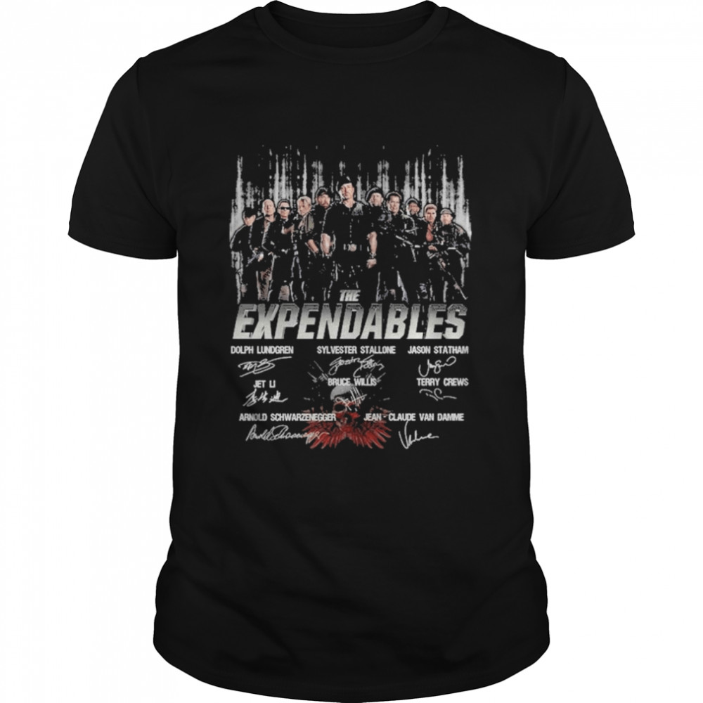 The Expendables Dolph Lundgren Sylvester Stallone signatures shirt