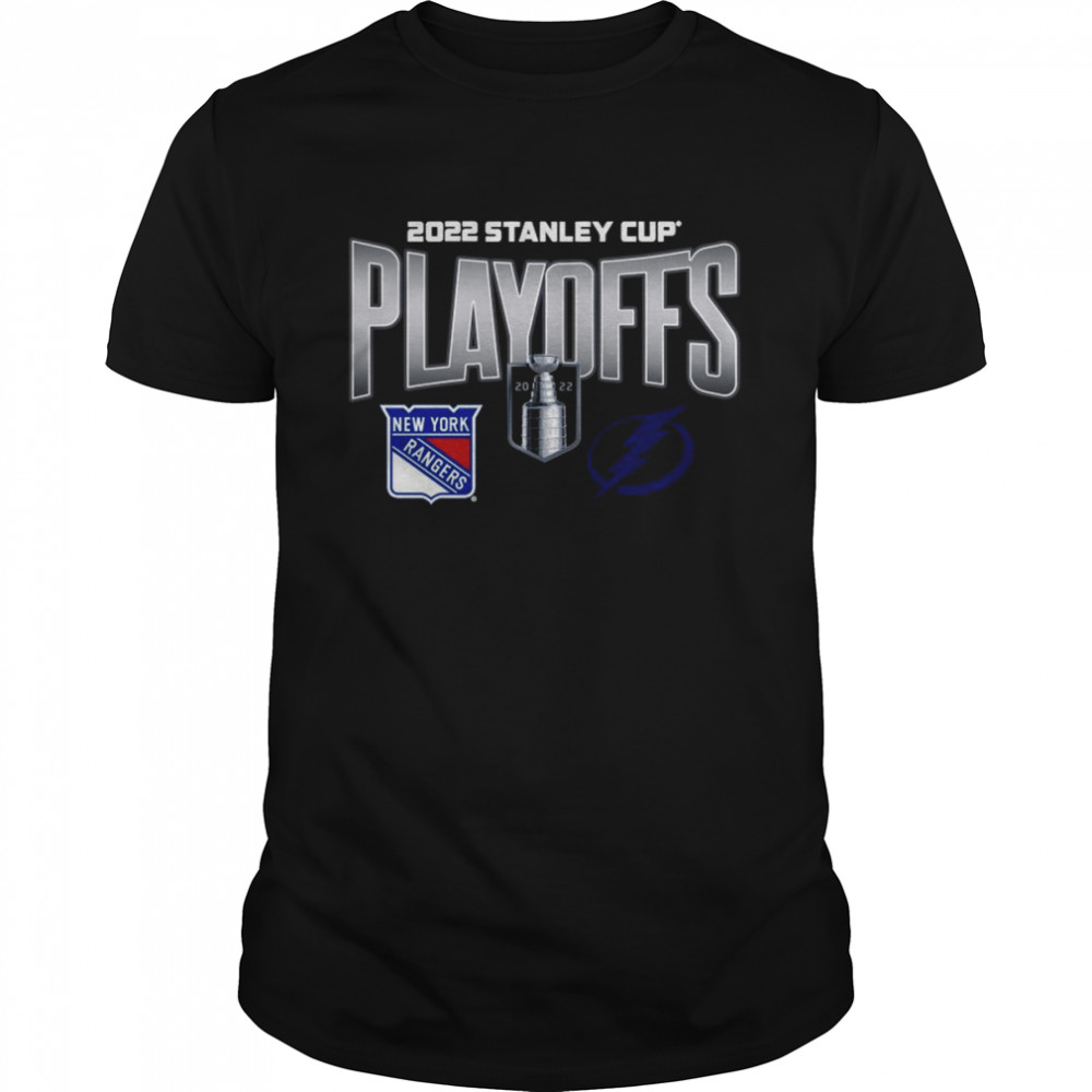 New York Rangers vs. Tampa Bay Lightning 2022 Stanley Cup Playoffs NFL Finals Matchup T-Shirt black