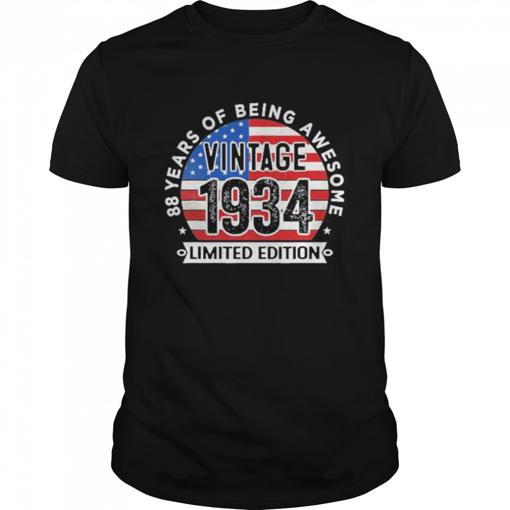 88Th Birthday Gifts Men Vintage 1934-88 Years Old Usa Flag Shirt