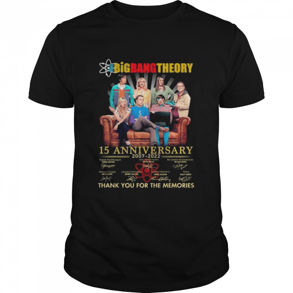 The Big Bang Theory 15 anniversary 2007-2022 Kunal Nayyar Mayim Bialik signatures thanks shirt