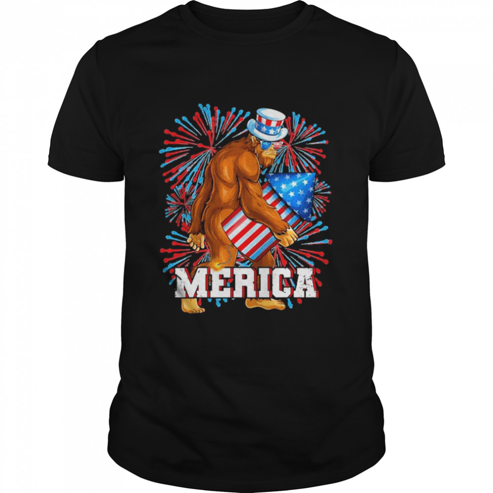 Bigfoot Fireworks 4Th Of July Boys Men Merica Shirt