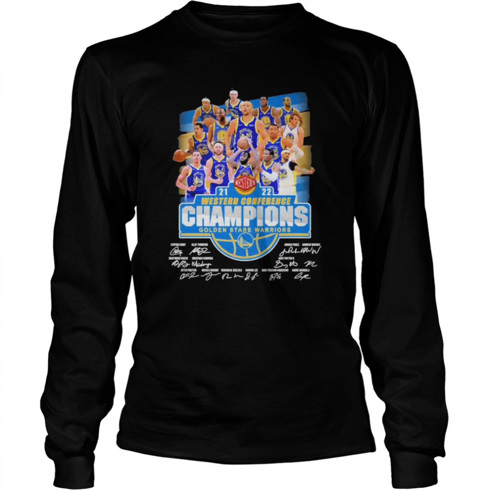 Golden State Warriors 2021-2022 Nba Western Conference Champions Signatures  Long Sleeved T-shirt