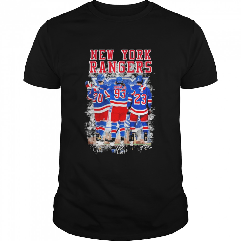 New York Rangers C. Kreider and Mika Zibanejad and Adam Fox Signatures Shirt