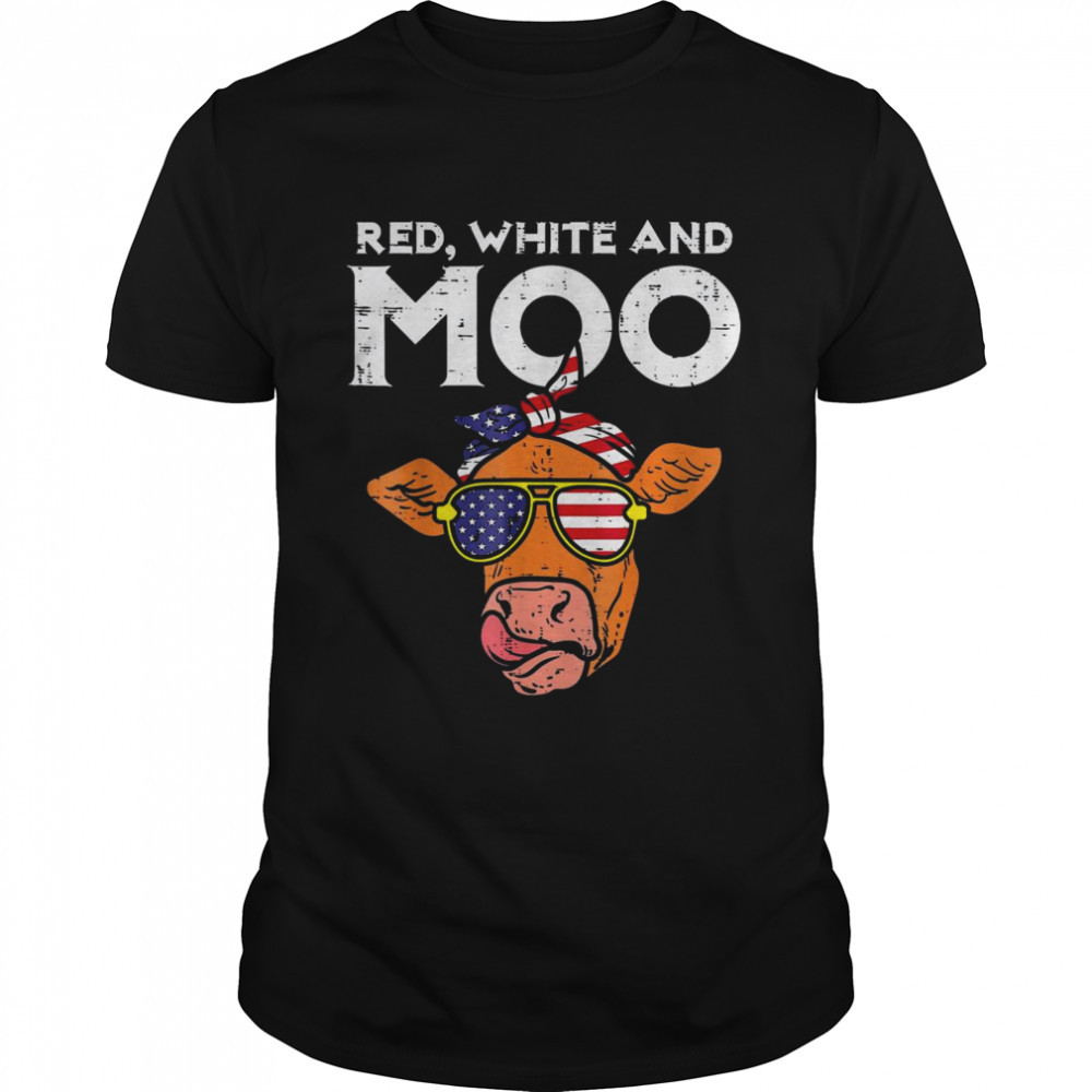 Red White And Moo Patriotic Cow USA Flag 4th Of July Shirt