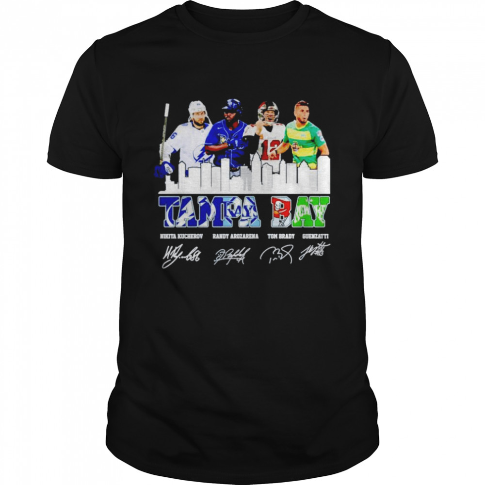 Tampa Bay Sports Teams Nikita Kucherov Randy Arozarena Tom Brady Guenzatti signatures shirt