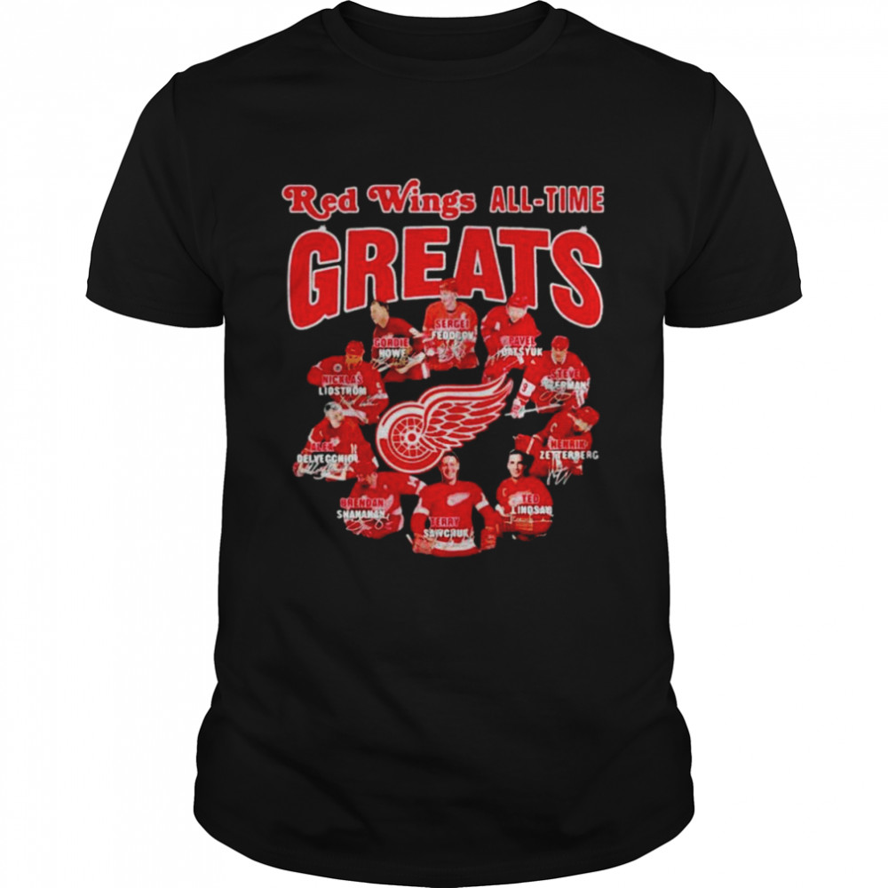 Detroit Red Wings all-time greats players signatures shirt