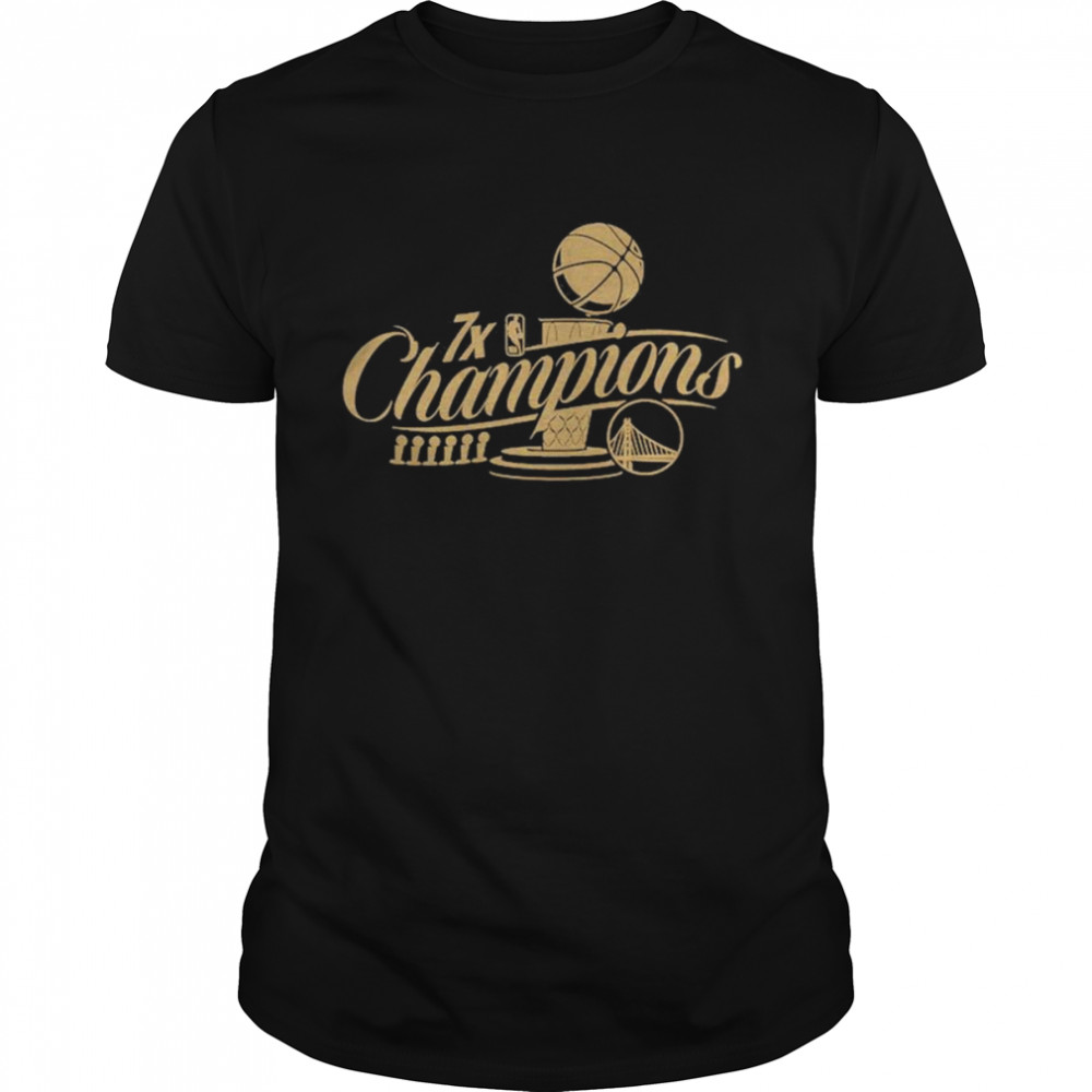 Golden State Warriors Sportiqe 7-Time NBA Finals Champions Metallic Official Logo Comfy Tri-Blend T-Shirt