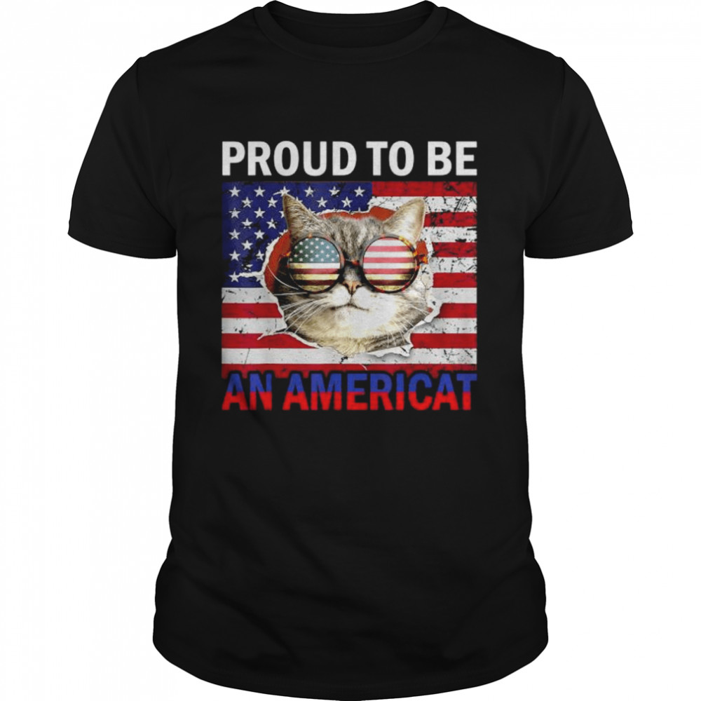 4th of july cat American flag glasses shirt