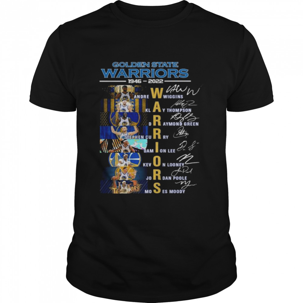 Golden state warriors 1946 2022 andrew wiggins klay thompson signatures shirt